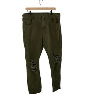 Bullhead Olive Green Distressed Skinny Jeans W36 L32
